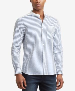 Kenneth Cole New York Men's Stripe Band-collar Pocket Shirt