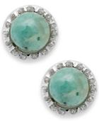 Green Emerald (8mm) And Diamond Accent Stud Earrings In 14k White And Yellow Gold