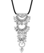 Lucky Brand Silver-tone Crystal Black Leather Slider Necklace