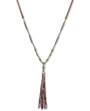 Lucky Brand Two-tone Bead & Leather Fringe Pendant Necklace, 25 + 2 Extender