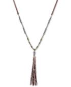 Lucky Brand Two-tone Bead & Leather Fringe Pendant Necklace, 25 + 2 Extender