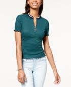 Ultra Flirt By Ikeddi Juniors' Ribbed-knit Zip-up Shirt