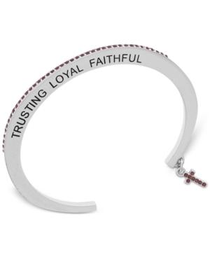 Bcbgeneration Silver-tone Trusting Loyal Faithful Jet Crystal Charm Message Cuff Bracelet