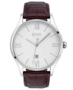 Boss Men's Governor Brown Leather Strap Watch 44mm