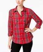 Charter Club Cotton Beaded Plaid Shirt, Created For Macy's