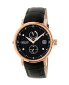 Heritor Automatic Leopold Rose Gold & Black Leather Watches 45mm