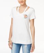 Miss Chievous Juniors' Embroidered Cutout T-shirt