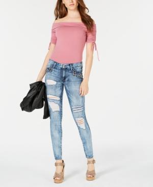 Guess Crystal Ripped Rhinestone-embellished Skinny Jeans