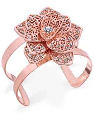 Inc International Concepts Rose Gold-tone Crystal Flower Cuff Bracelet, Created For Macy's