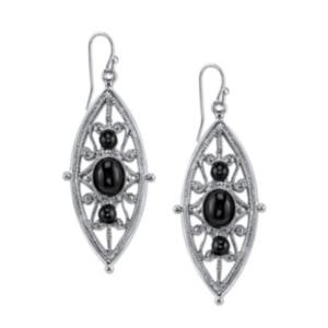 2028 Silver-tone Black Filigree Drop Earrings