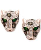 Signature By Effy Diamond (1/3 Ct. T.w.) & Tsavorite Accent Panther Stud Earrings In 14k Rose Gold