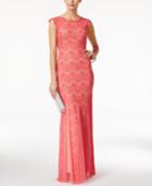 Betsy & Adam Cap-sleeve Lace Gown