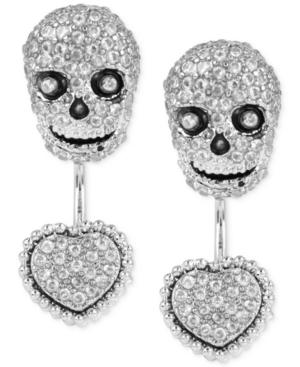Betsey Johnson Silver-tone Pave Skull And Heart Front-to-back Earrings
