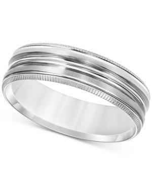 Engraved Finish Band In 14k White Gold