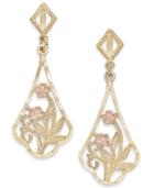 Two-tone Floral Filigree Drop Earrings In 14k Gold And Rose Gold