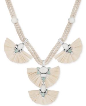 Lucky Brand Silver-tone Multi-stone Raffia Braided Cord Statement Necklace, 17-1/2 + 2 Extender