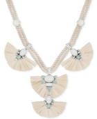 Lucky Brand Silver-tone Multi-stone Raffia Braided Cord Statement Necklace, 17-1/2 + 2 Extender