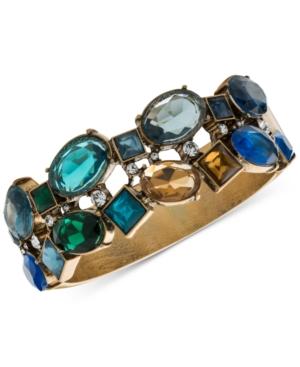 Carolee Gold-tone Multi-stone Hinged Bangle Bracelet