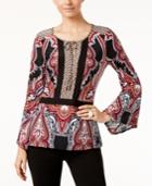 Inc International Concepts Mixed-print Peasant Top, Only At Macy's
