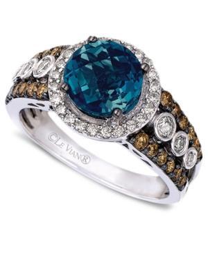 Le Vian Blue Topaz (2 Ct. T.w.) And White And Chocolate Diamond (3/4 Ct. T.w.) Statement Ring In 14k White Gold