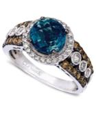 Le Vian Blue Topaz (2 Ct. T.w.) And White And Chocolate Diamond (3/4 Ct. T.w.) Statement Ring In 14k White Gold