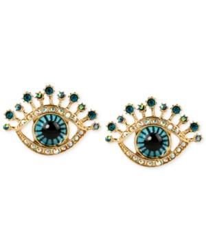 Betsey Johnson Gold-tone Glass Stone And Enamel Eye Stud Earrings