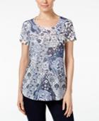 Style & Co. Petite Printed Embellished T-shirt, Only At Macy's