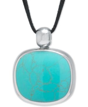Manufactured Turquoise Suede Cord Pendant Necklace In Sterling Silver