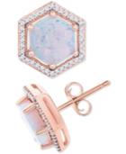 Opal (1-1/2 Ct. T.w.) & Diamond (1/8 Ct. T.w.) Geometric Halo Stud Earrings In 14k Rose Gold