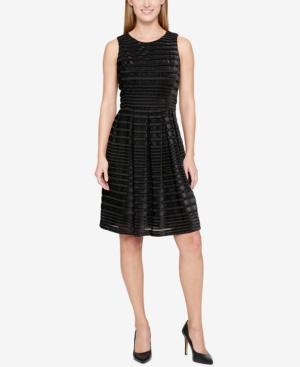 Tommy Hilfiger Velvet Shadow-stripe Fit & Flare Dress