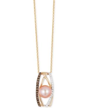 Le Vian Chocolatier Pink Freshwater Pearl (8mm) And Diamond (1/4 Ct. T.w.) Pendant Necklace In 14k White, Yellow And Rose Gold