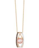 Le Vian Chocolatier Pink Freshwater Pearl (8mm) And Diamond (1/4 Ct. T.w.) Pendant Necklace In 14k White, Yellow And Rose Gold