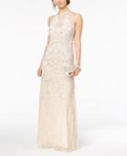 Adrianna Papell Sequined & Beaded Illusion Mesh Gown