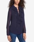 Tommy Hilfiger Ruffled Lace-up Blouse, Created For Macy's