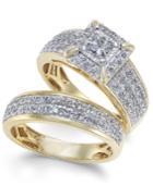 Diamond Princess Pave Bridal Set (1-1/2 Ct. T.w.) In 14k Gold
