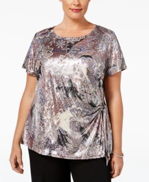 Msk Plus Size Printed Metallic Side-tie Top