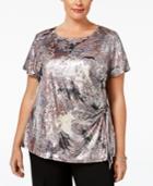 Msk Plus Size Printed Metallic Side-tie Top