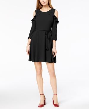 Maison Jules Cold-shoulder Flounce-trim Dress