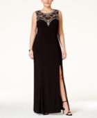 Betsy & Adam Plus Size Embellished Illusion Sweetheart Gown