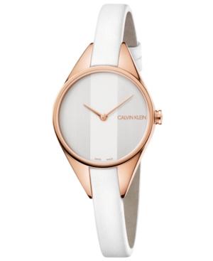 Calvin Klein Women's Swiss Rebel White Leather Strap Watch 29mm
