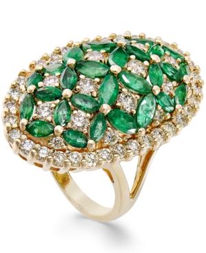 Emerald (3-1/5 Ct. T.w.) And Diamond (1-3/4 Ct. T.w.) Floral-inspired Ring In 14k Gold