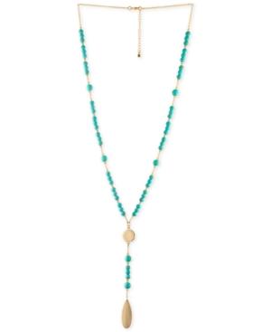 Rachel Rachel Roy Gold-tone Blue Bead Y-neck Necklace