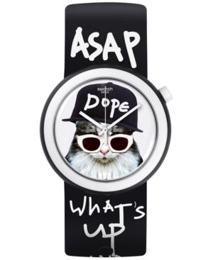 Swatch Unisex Swiss Me-how Pop Black Silicone Strap Watch 45mm Pnb102