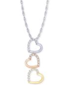 Diamond Tricolor Triple Heart 18 Pendant Necklace (1/5 Ct. T.w.) In 10k Gold, White Gold & Rose Gold