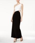 Calvin Klein Colorblocked One-shoulder Gown