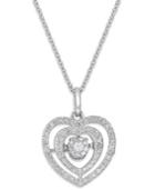 Twinkling Diamond Star Diamond Nested Heart Pendant Necklace In 10k White Gold (1/5 Ct. T.w.)