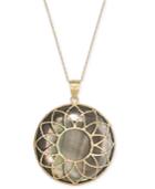 Black Mother-of-pearl Flower Medallion 18 Pendant Necklace In 14k Gold