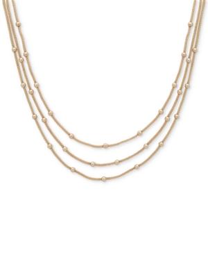 Anne Klein Gold-tone Stationed Bead Triple-row Necklace