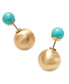 Gold-tone Blue Stone And Gold Ball Front And Back Earrings, Only At Macy's