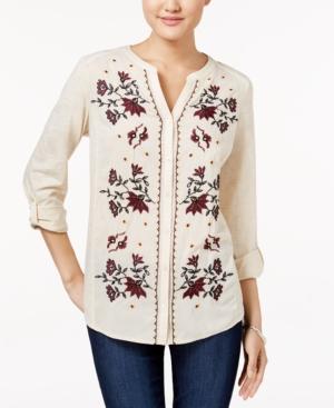 Style & Co. Floral-embroidered Shirt, Only At Macy's
